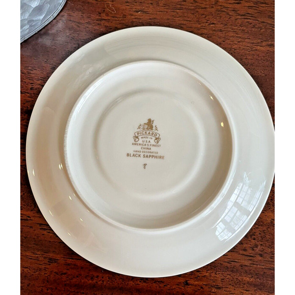 Pickard China Black Sapphire Cup and Saucer Hand Decorated Black and Gold - Picture 6 of 6